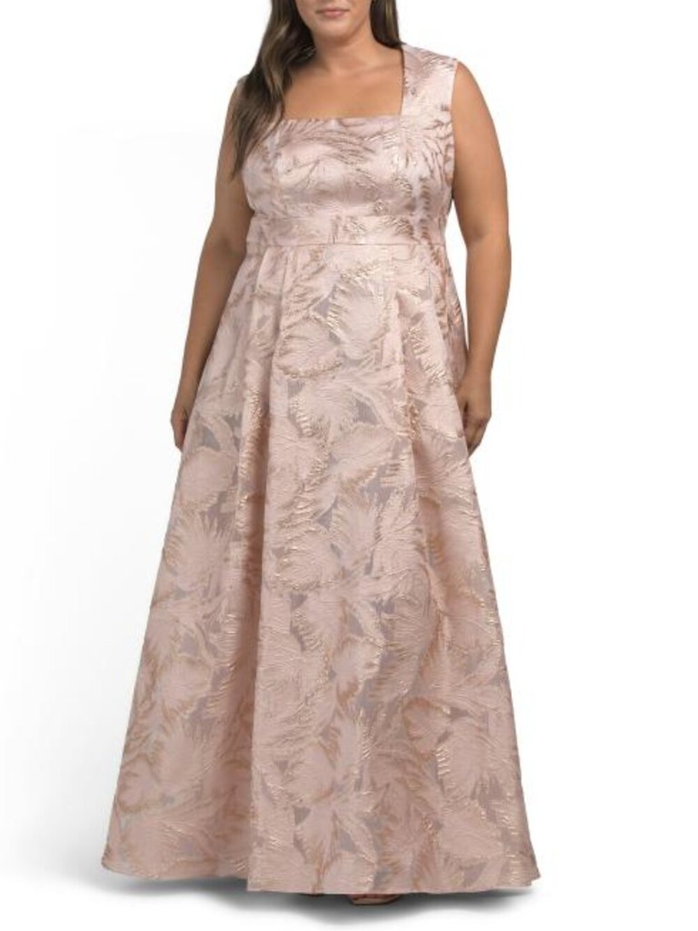 ALEX EVENINGS Plus Long Empire Waist Jacquard Dress With Square Neckline